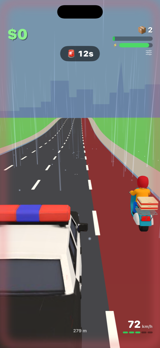 Police chase on a red lane